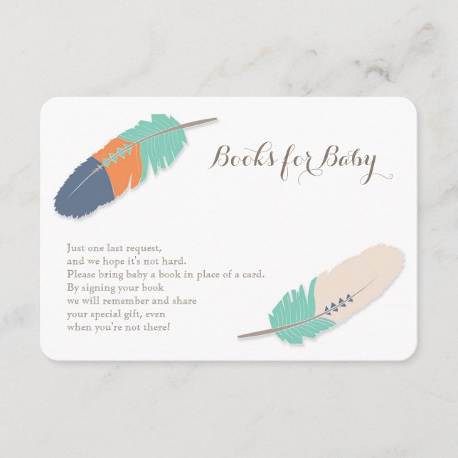 Books Request Boho Feather Navy Orange & Teal Enclosure Card (Front)