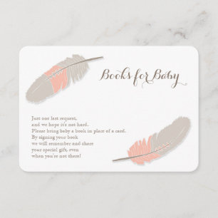 Books Request Boho Feather Pink and Grey Enclosure Card