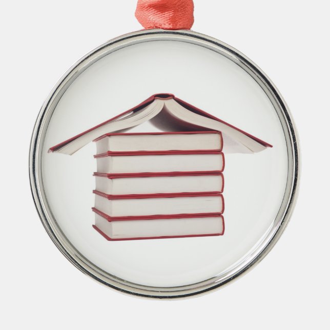 Books shaped like a house metal tree decoration (Front)