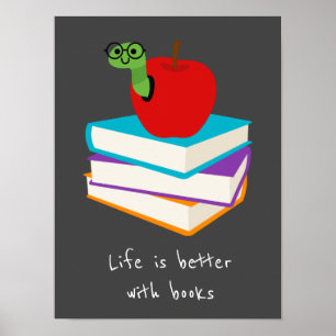 Books slogan classroom or library kid's room poster