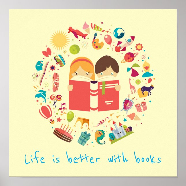 Books slogan classroom or library kid's room poster (Front)