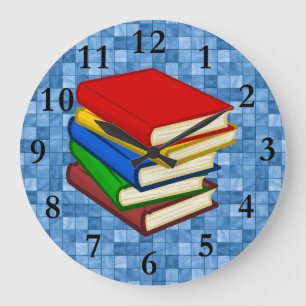 BOOKS STACKED LARGE CLOCK