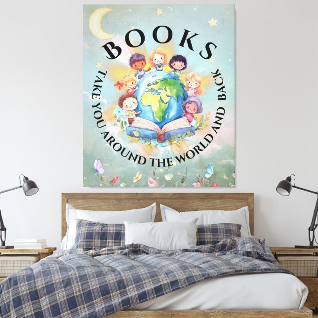Books Take You Around Modern and Cute Canvas Print (Insitu(Bedroom))