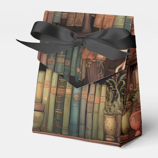 Books, Teapots and Plants on Shelves  Favour Box (Front Side)