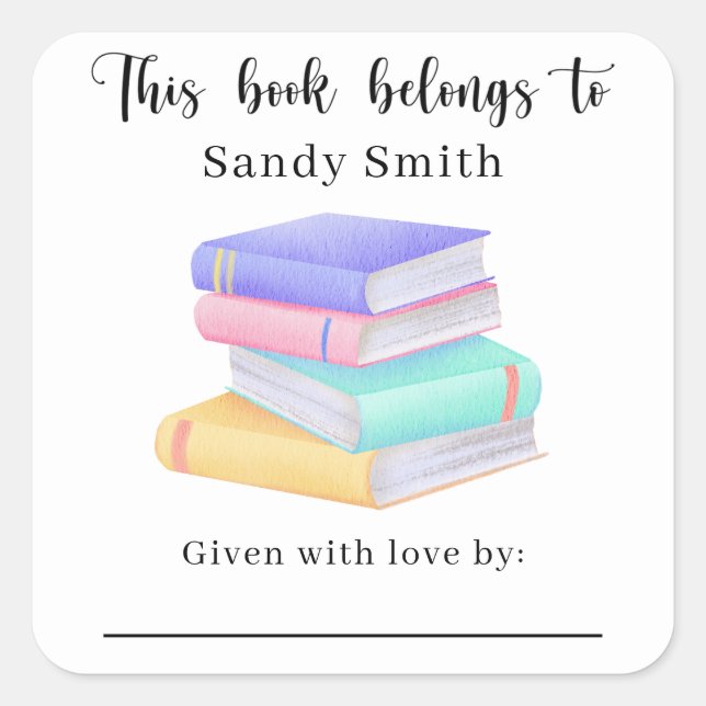 books - This book belongs to with message Square Sticker (Front)