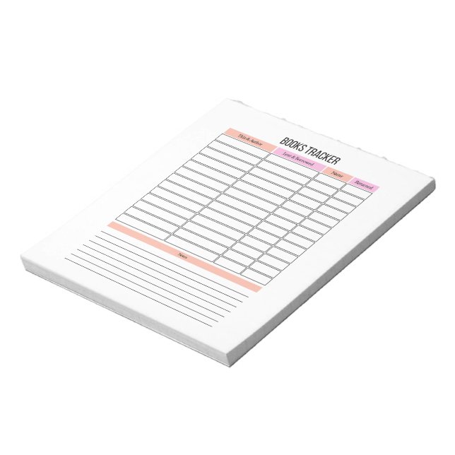 Books Tracker Planner Notepad (Rotated)
