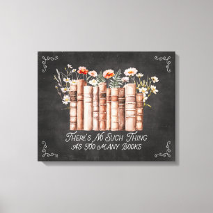 Books with Flowers and Quote on Black Chalkboard Canvas Print