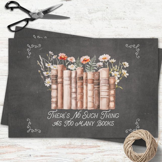 Books with Flowers and Quote on Black Decoupage Tissue Paper (in situ)