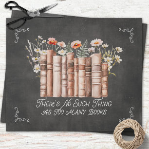 Books with Flowers and Quote on Black Decoupage Wrapping Paper