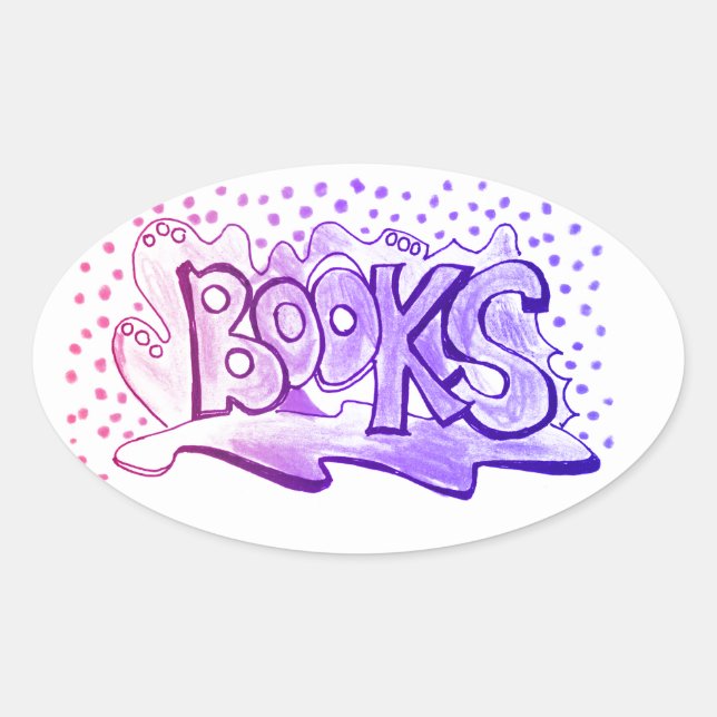 Books word handlettering oval sticker (Front)