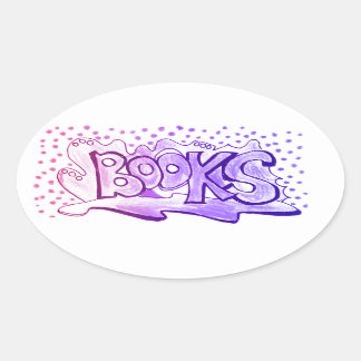 Books word handlettering oval sticker
