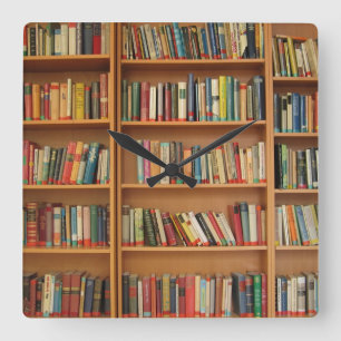 Bookshelf background square wall clock