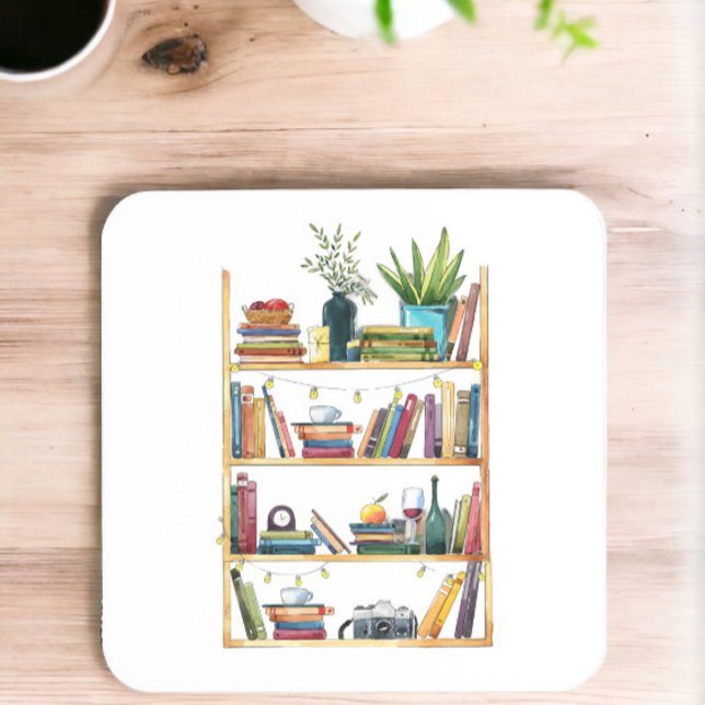 Bookshelf Book Lover Coffee Tea Coaster (Creator Uploaded)