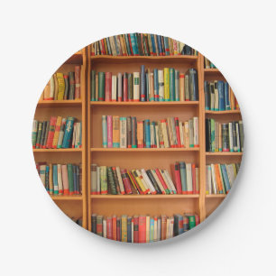 Bookshelf Books Library Bookworm Reading Paper Plate