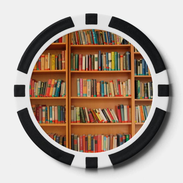 Bookshelf Books Library Bookworm Reading Poker Chips (Front)