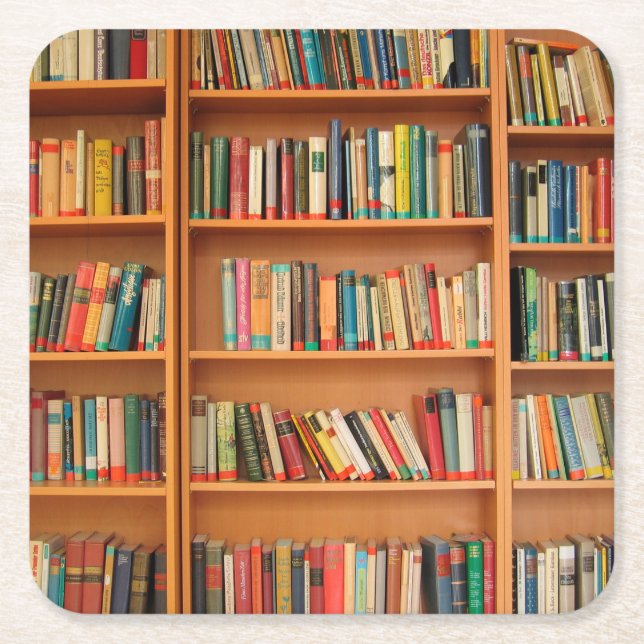 Bookshelf Books Library Bookworm Reading Square Paper Coaster (Front)
