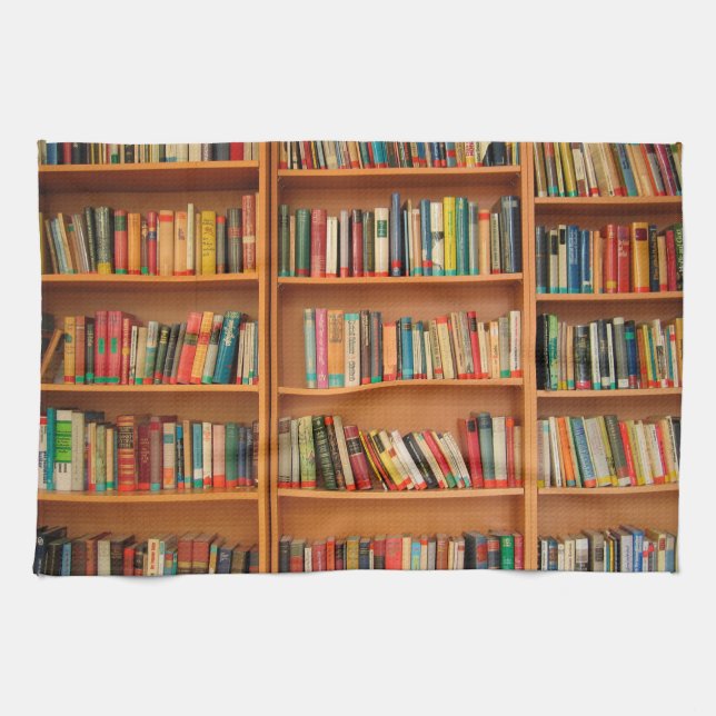 Bookshelf Books Library Bookworm Reading Tea Towel (Horizontal)