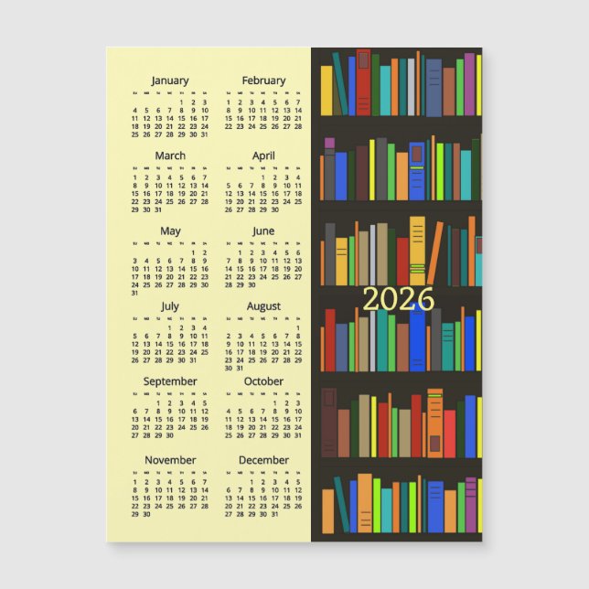 Bookshelves 2026 Calendar Magnetic Card (Front)