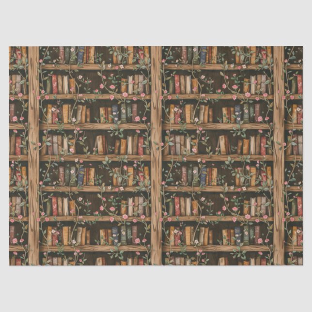 Bookshelves with Flowering Vines Tissue Paper (Front)