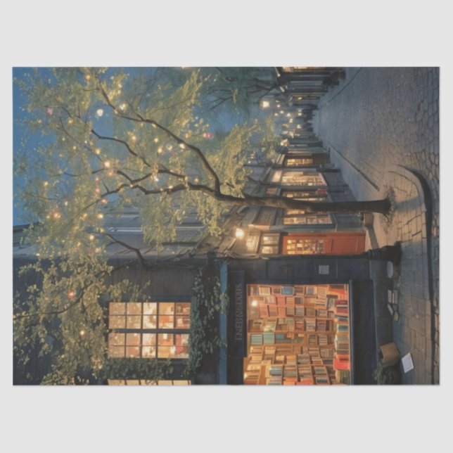 Bookshop at Night Decoupage Tissue Paper (Front)