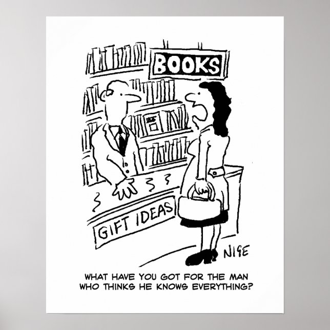 Bookshop Customer asks Shopkeeper a Question Poster (Front)