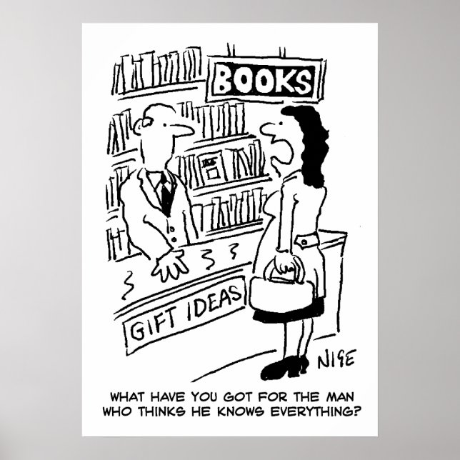 Bookshop Customer asks Shopkeeper a Question Poster (Front)