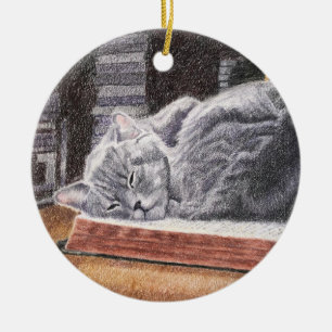 Bookstore Cat Ceramic Tree Decoration