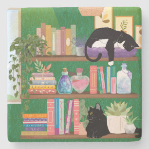 Bookstore cats stone coaster