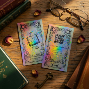 Bookstore Holographic Celestial Book Branding Business Card