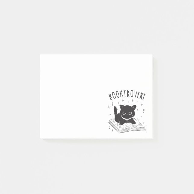 Booktrovert cat with book and stars post-it notes (Front)