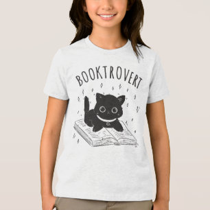 Booktrovert cat with book and stars Tri-Blend shirt