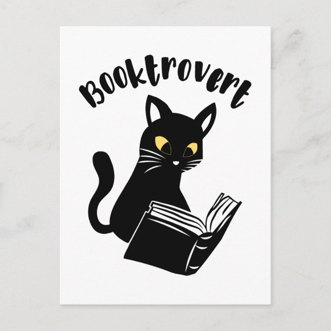 Booktrovert cat with book postcard (Front)