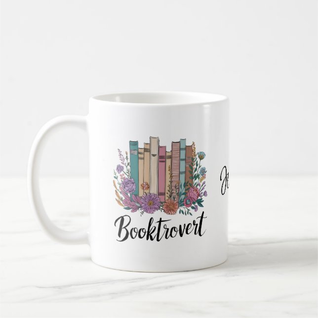 Booktrovert Custom Book-Lover Watercolor Design Coffee Mug (Left)