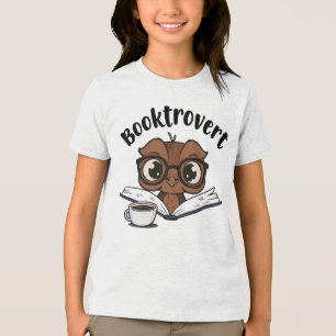 Booktrovert owl with book and coffee Tri-Blend shirt