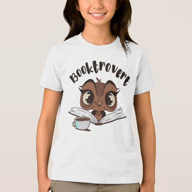 Booktrovert owl with book and coffee Tri-Blend shirt (Front)