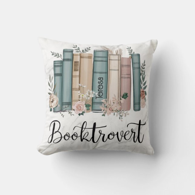 Booktrovert personalised watercolor books on shelf cushion (Front)
