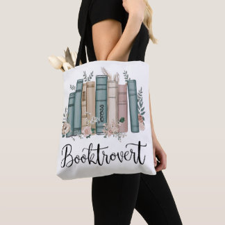 Booktrovert personalised watercolor books on shelf tote bag