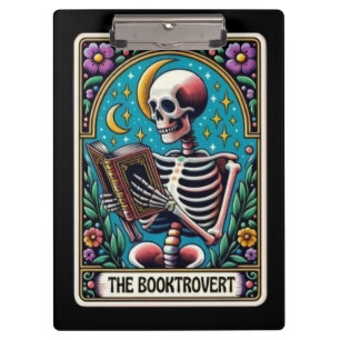 Booktrovert Tarot Card   Skeleton Reading Book Clipboard