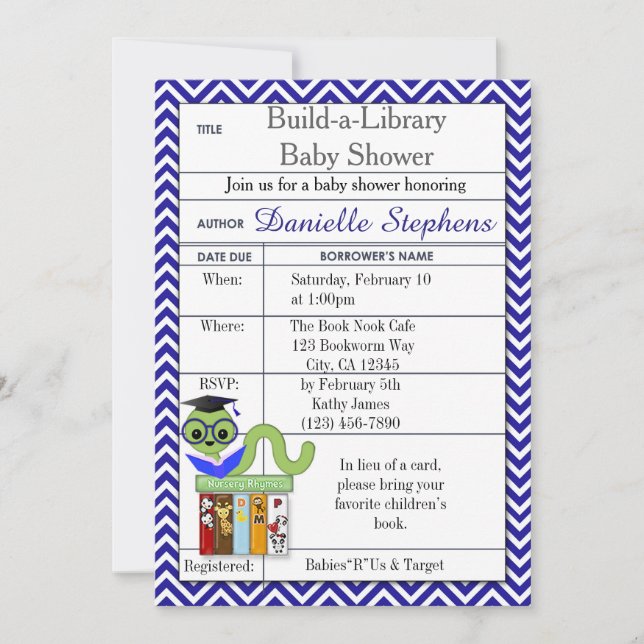 Bookworm Baby Shower Invitations Boy (Front)