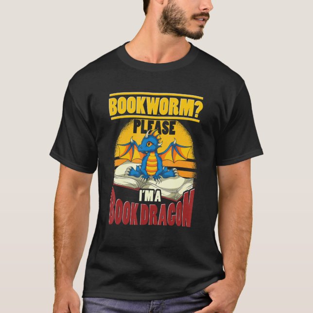 Bookworm Book Reading Fantasy Cute Book Dragon T-Shirt (Front)