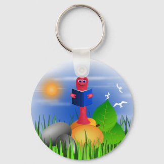Bookworm Book Worm Colourful Cute Round Keychain