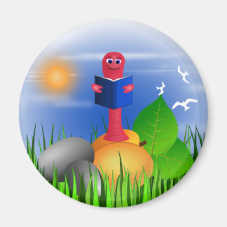 Bookworm Book Worm Colourful Cute Round Magnet
