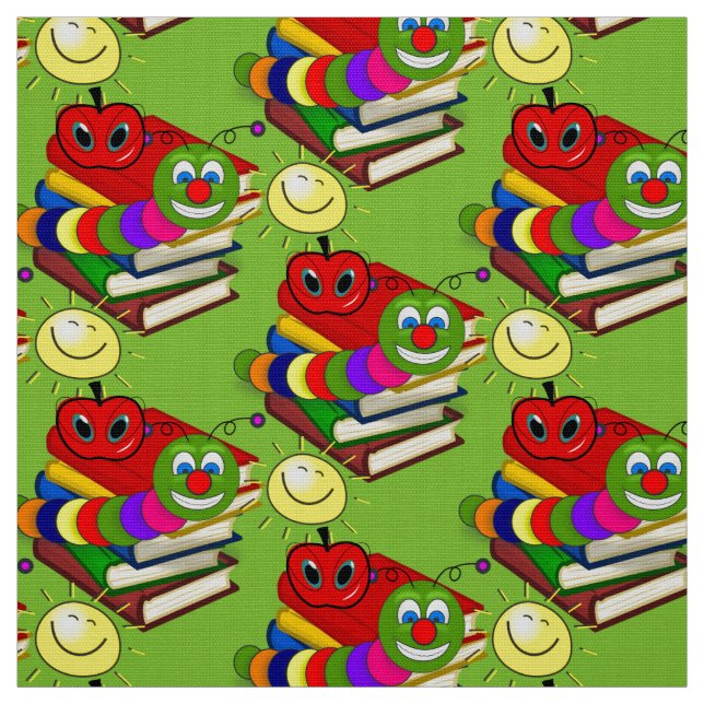 Bookworm, Books, Sun, Teachers School,  Fabric (Swatch)