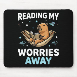 Bookworm capybara book - reading men women kids - mouse pad