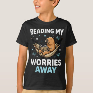 Bookworm capybara book - reading men women kids - T-Shirt