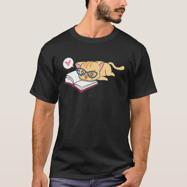 Bookworm Cat Book I Love Reading Reader Book T-Shirt (Front)