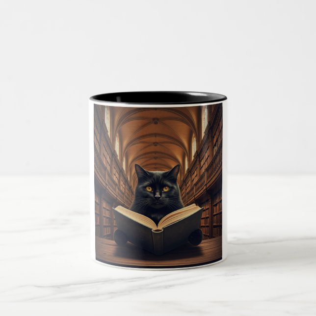 Bookworm Cat Coffee Mug (Center)