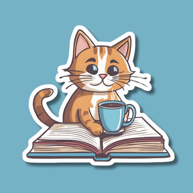 Bookworm Cat with Coffee Waterproof  (Creator Uploaded)