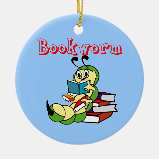 Bookworm Ceramic Tree Decoration (Front)
