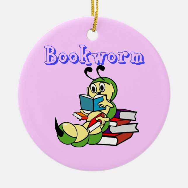 Bookworm Ceramic Tree Decoration (Front)